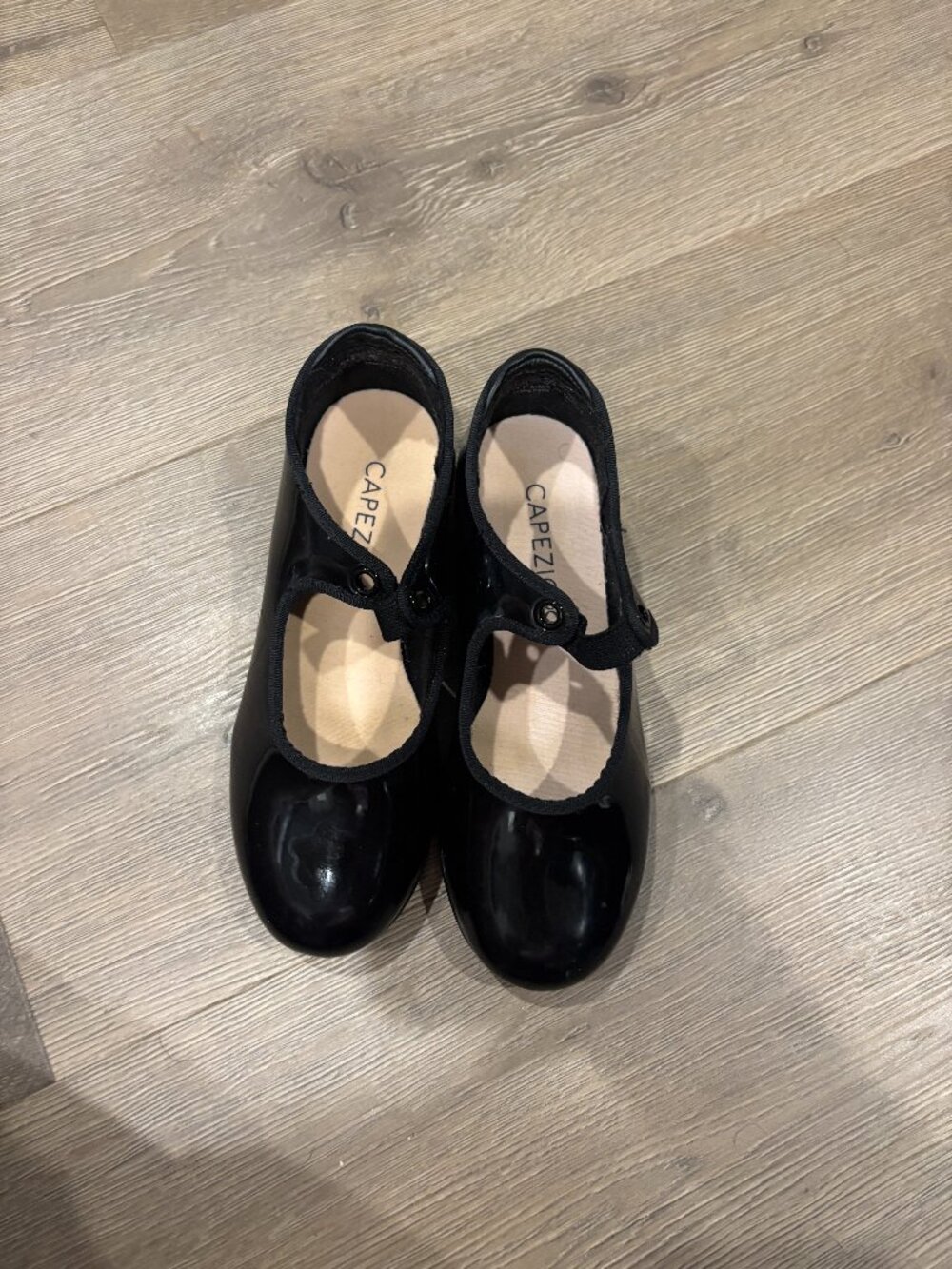 Capezio Tap Shoes size 12.5 M black patent leather slip on dancewear shoes